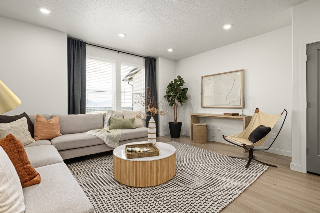a living room with a couch and a coffee table