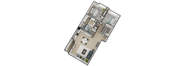 a 3d floor plan of a bedroom and a living room