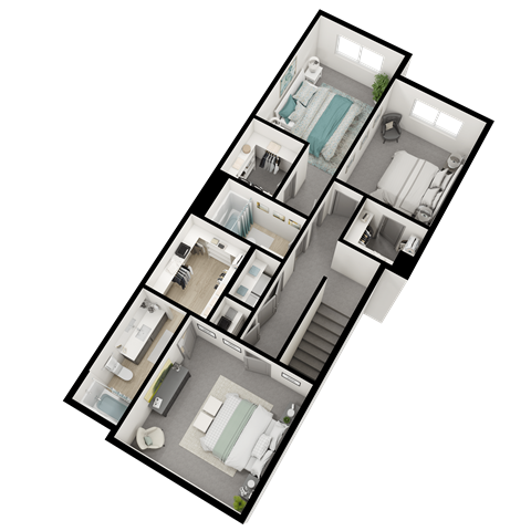a 3d floor plan of a house