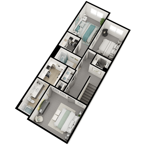 a 3d floor plan of a house