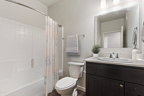 a bathroom with a toilet sink and shower