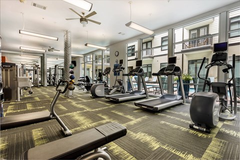 Expansive fitness center in an apartment complex