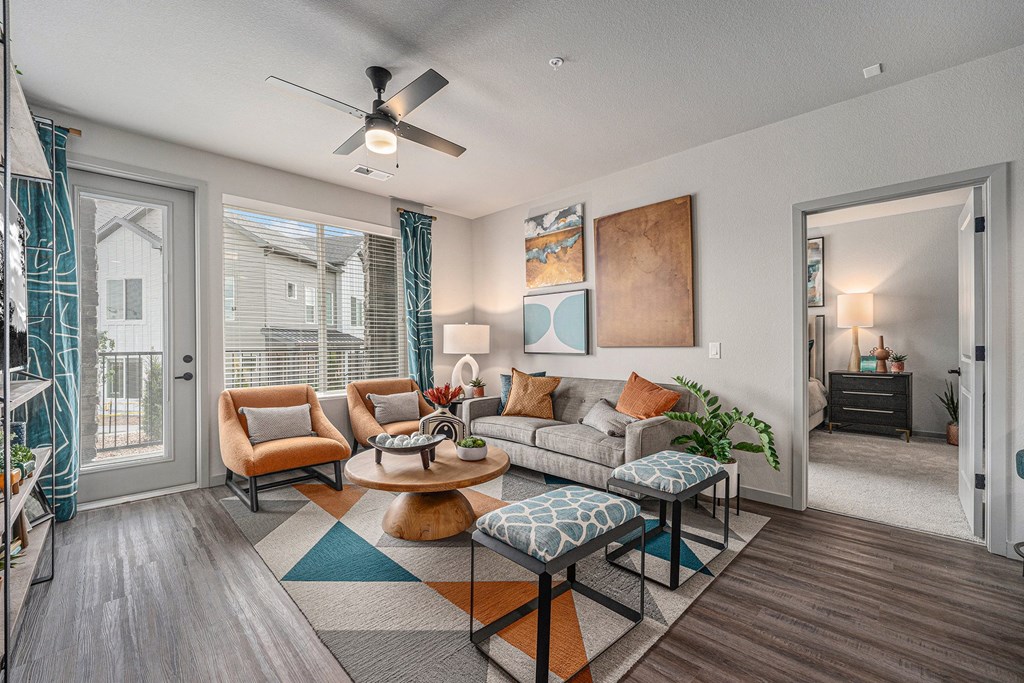 Living room next to personal balcony