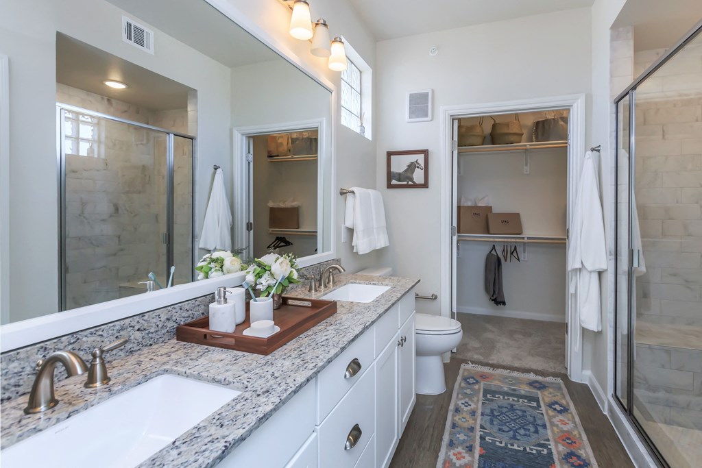 Spa inspired bathroom and walk in closet