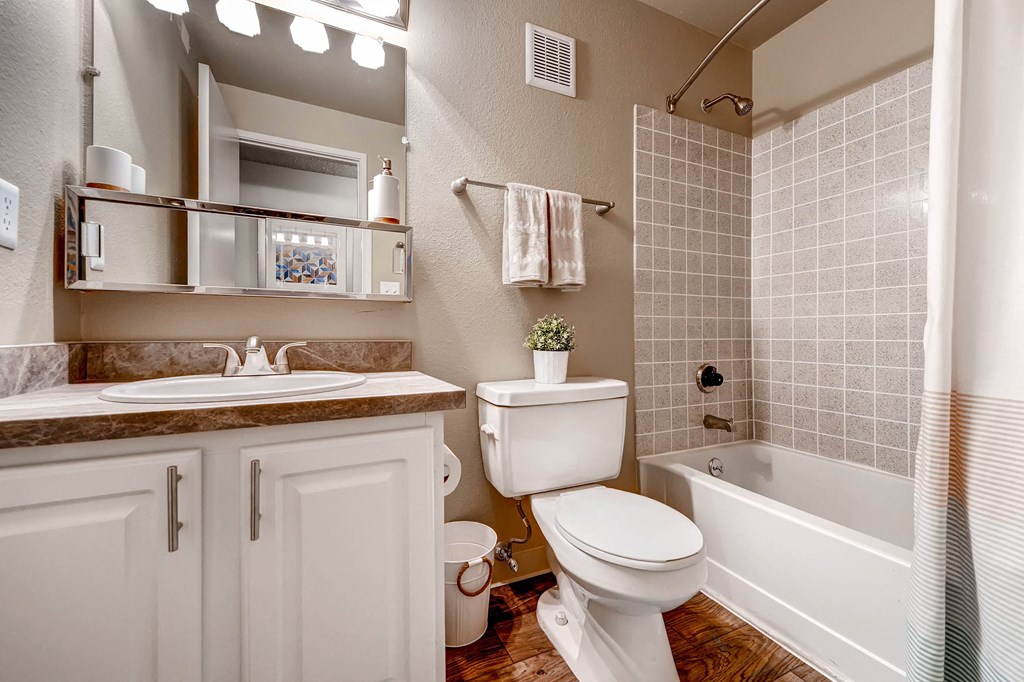 a bathroom with a toilet and a tub and a sink