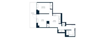 A black and white diagram of a house layout with a terrace and a dining area.