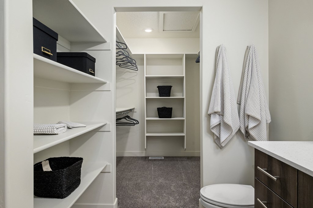 Bathroom area attached to walk-in closet