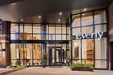 The front of a building with the name Everly on it.