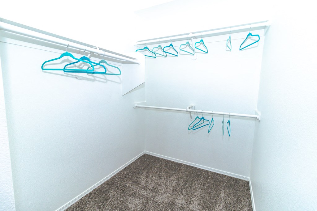 a spacious walk in closet in the master bedroom