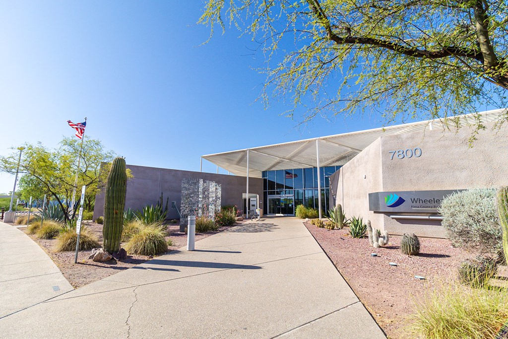 a building with a flag in front of it