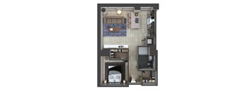 a floor plan of a house with a bedroom and a living room