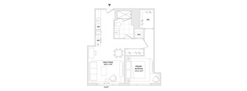 A floor plan of a one bedroom