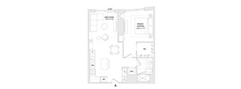 A floor plan of a one bedroom