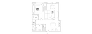 A floor plan of a one bedroom