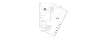 A floor plan of a one bedroom