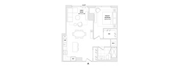 A floor plan of a property layout with a great room, primary bedroom, and a study.