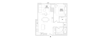A floor plan of a one bedroom