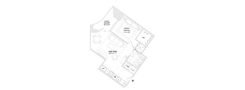 A floor plan of a one bedroom