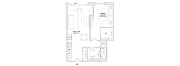 A floor plan of a one bedroom