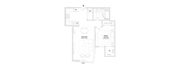 A floor plan of a one bedroom