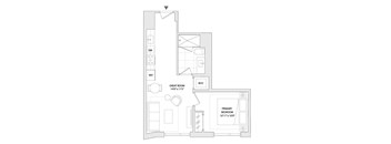 A floor plan of a one bedroom