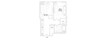 A floor plan of a house with a primary bedroom, a great room, a W/D, and a WIC.