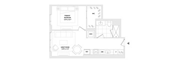A floor plan of a one bedroom