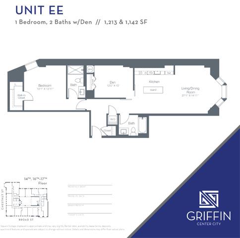 1 Bedroom 2 Bath Den EE1