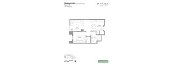A floor plan for a 1 Bedroom Unit A at Prima at Paredo South.