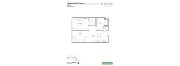 A floor plan for a 1 Bedroom Unit B (Type A) at Prima at Paredo South.
