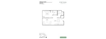 A floor plan for a 1 Bedroom Unit B at Prima at Parque South.