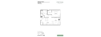 A floor plan for a 1 Bedroom Unit C at Prima at Pared South Gulch.