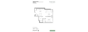A floor plan for a 1 Bedroom Unit D at Prima at Parade South.