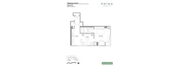 A floor plan for a 1 Bedroom Unit E at Prima at Parque South.
