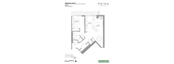 A floor plan for a 1 Bedroom Unit F at Prima at Paredo South.