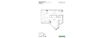 A floor plan for a 1 Bedroom Unit G at Prima at Pared South Gulch.