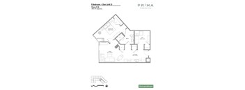 A floor plan for a 1 Bedroom + Den Unit D at Prima at Parque South.