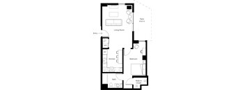 a floor plan of a room with a bedroom and a living room