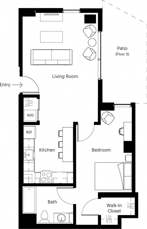 a floor plan of a room with a bedroom and a living room