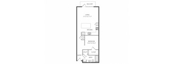 a floor plan of a 1 bedroom apartment