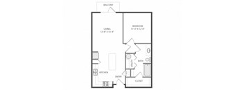 a floor plan of a 1 bedroom apartment