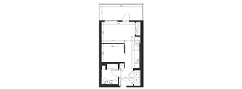 A black and white image of a floor plan with various rooms and measurements.