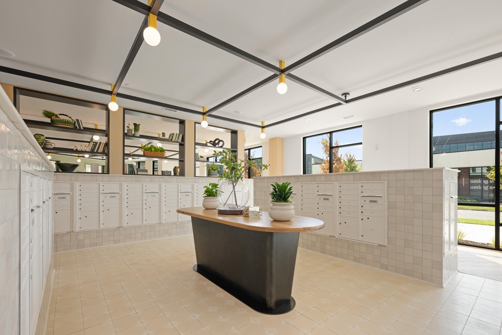 A modern kitchen with a large island in the middle.