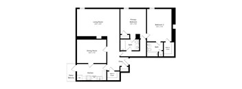 A black and white image of a house floor plan.