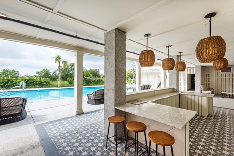 Poolside bar with seating