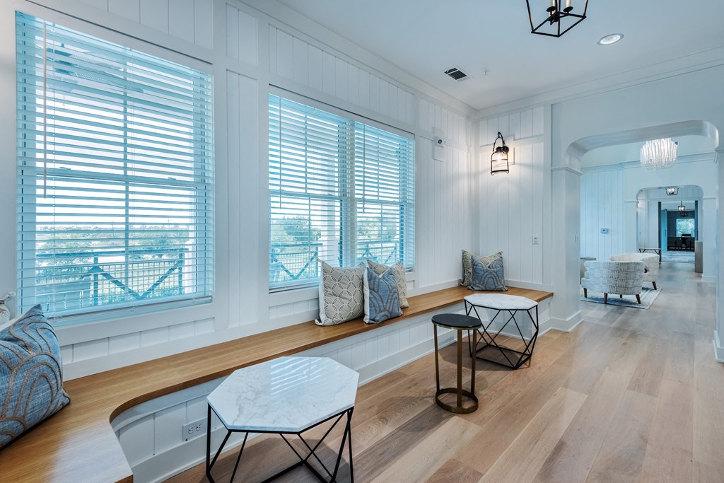 Clubroom seating area with marsh views