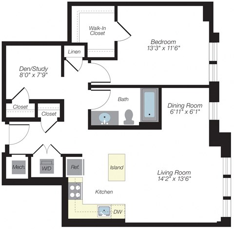 888 sq ft floorplan