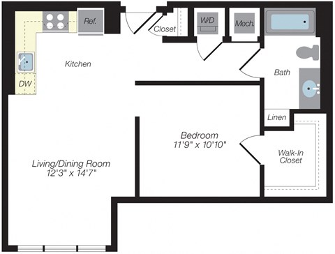 a floor plan of a room with a bedroom and a living room