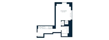 A floor plan of a living/sleeping area that is 13'4" x 12'1" with a reference wall and a closet.