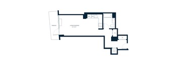 A floor plan of a living/sleeping area with a terrace.